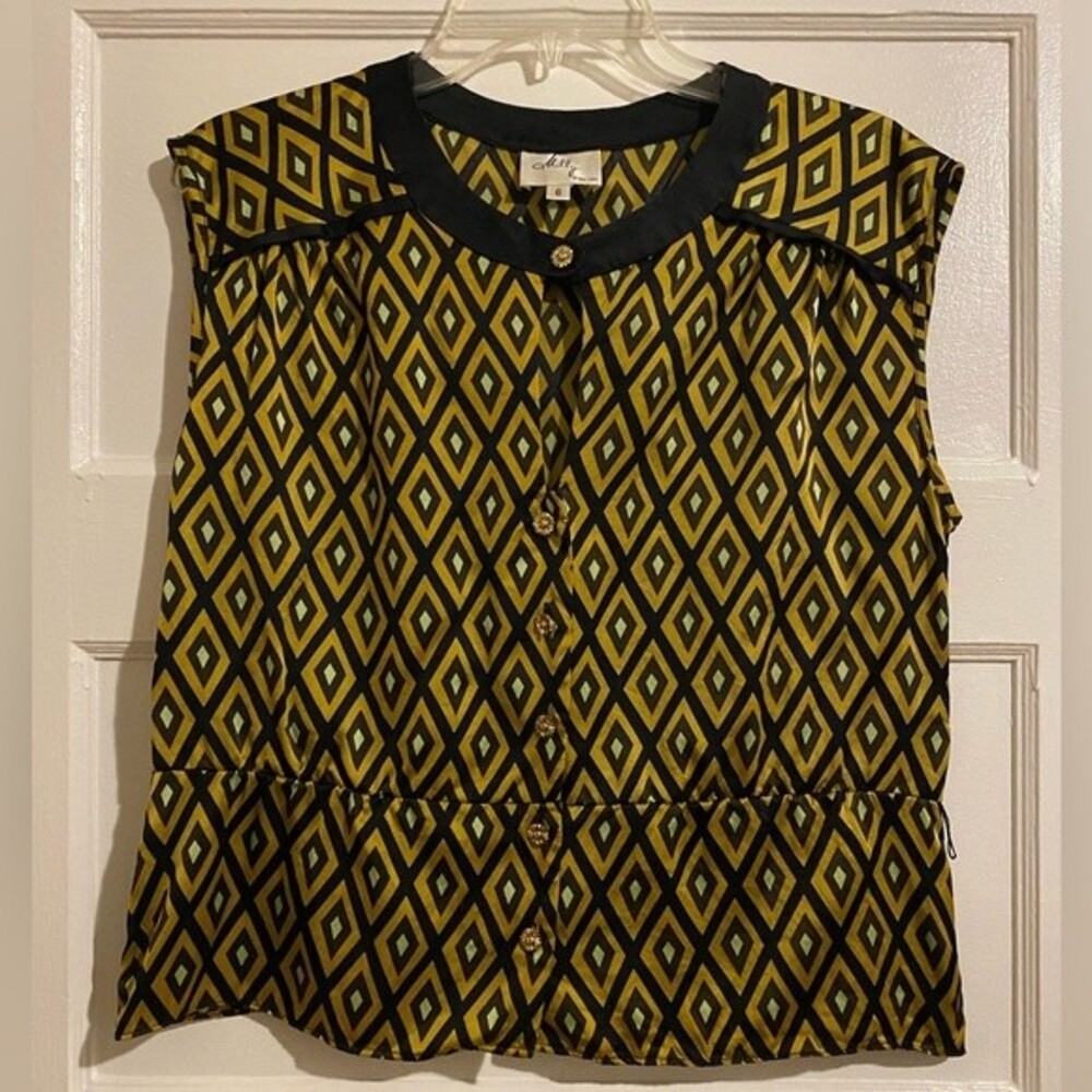 Milly of New York Vintage Diamond Patterned Silk 20s style Blouse Top